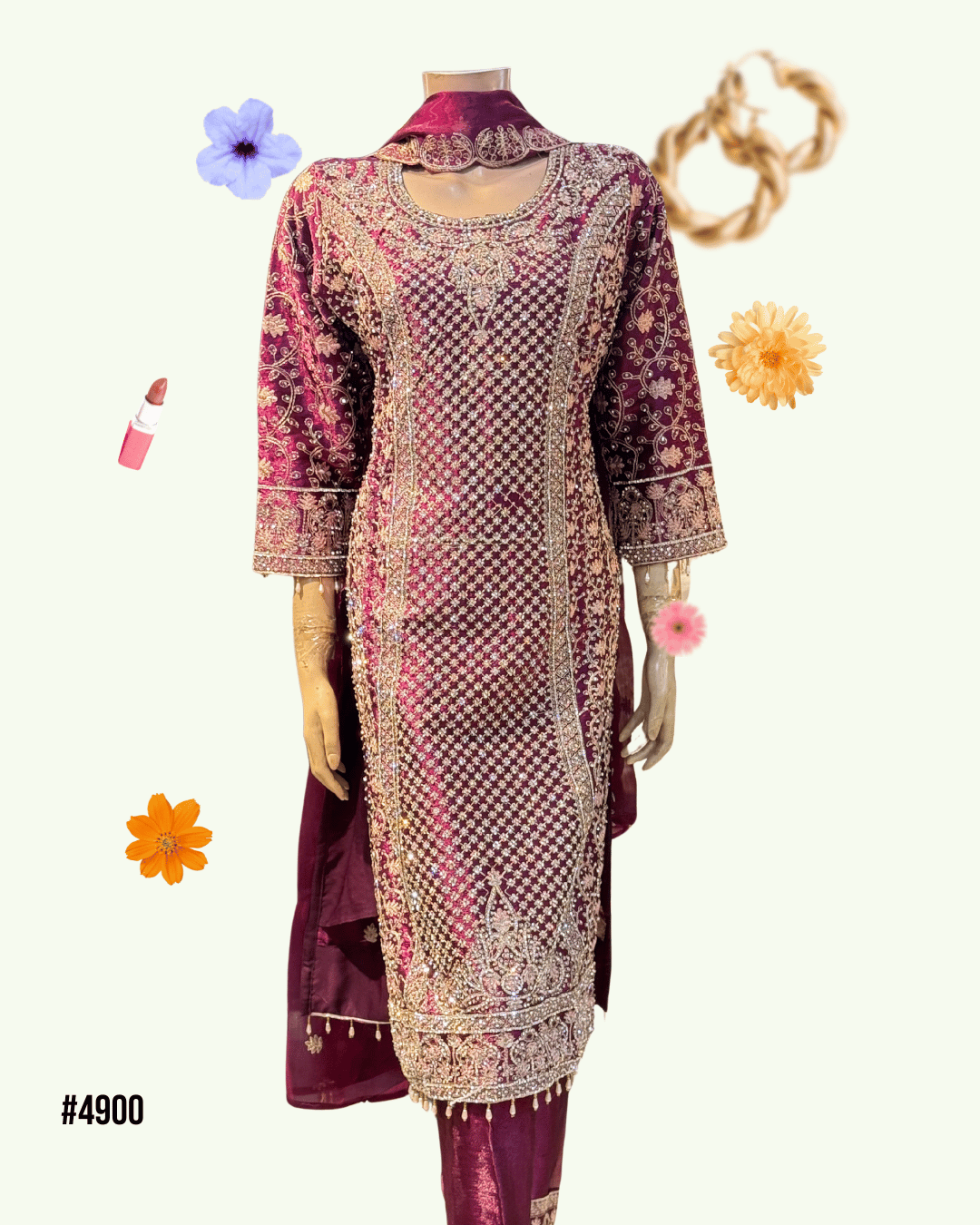 Luxury Jimuchu Fabric Embroidered Dress – Deep Maroon