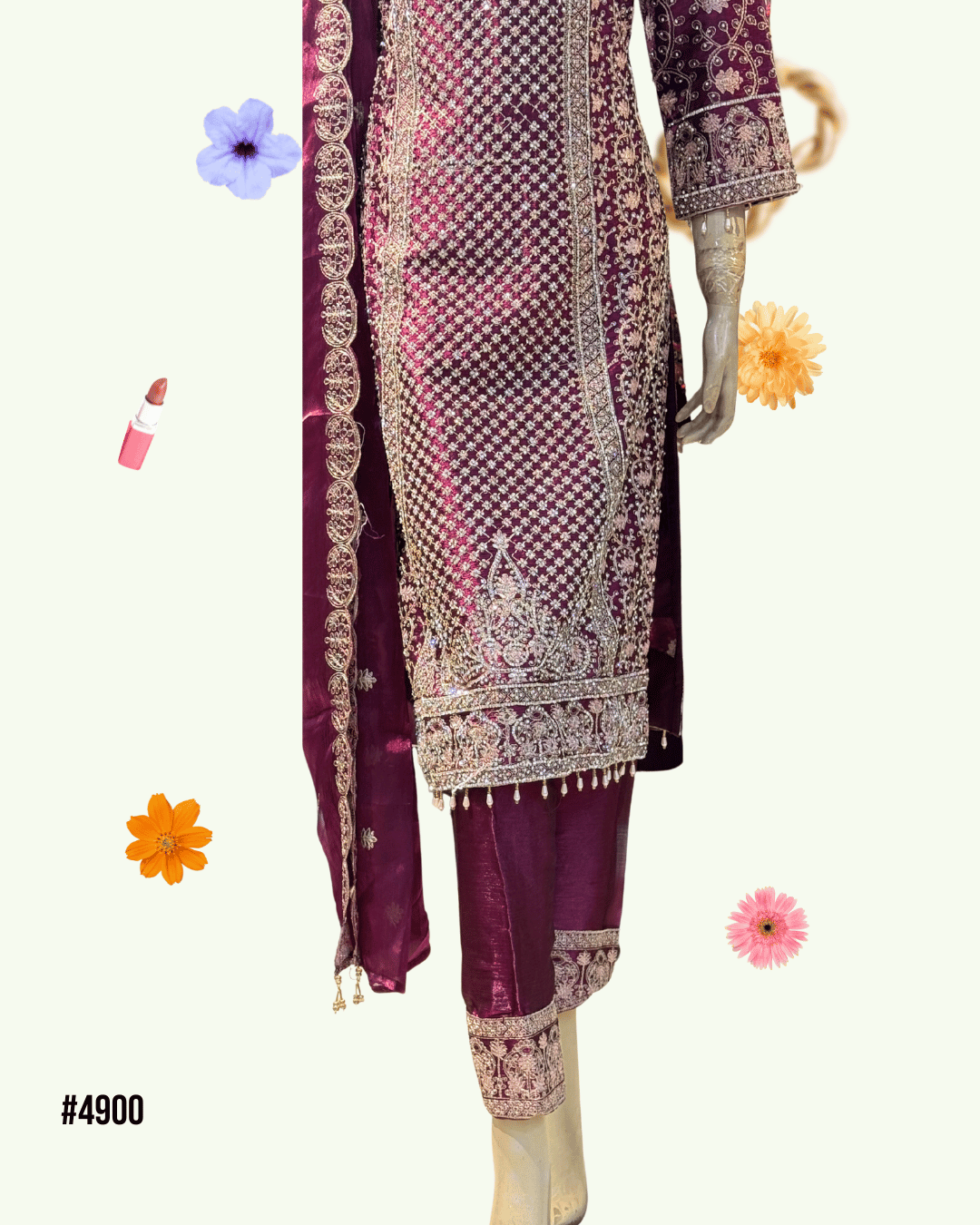 Luxury Jimuchu Fabric Embroidered Dress – Deep Maroon