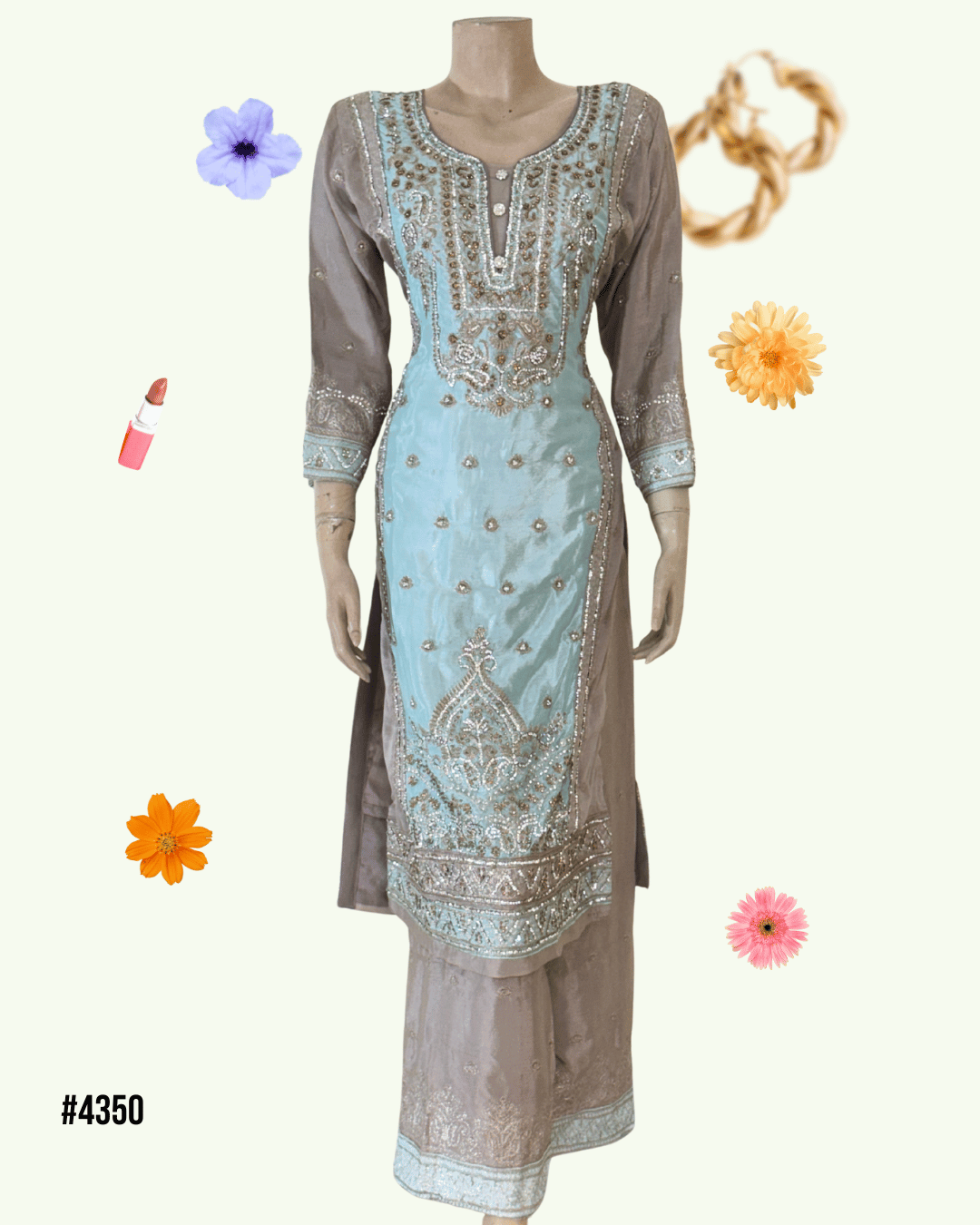 Luxury Silk Dress with Intricate Stone & Thread Work