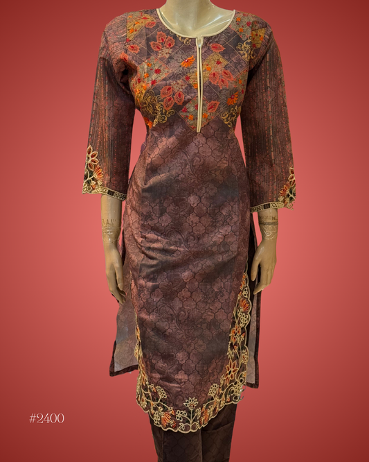 Embroidered Cotton Kurti – Maroon Floral Elegance