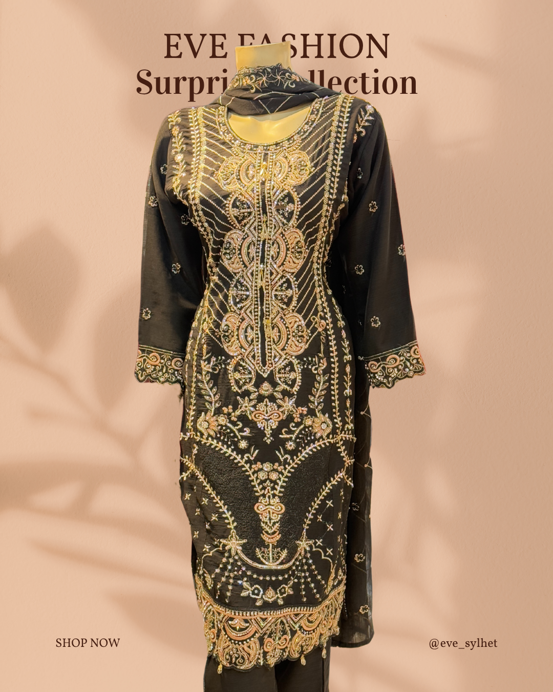 Black Premium Georgette Embroidered Dress