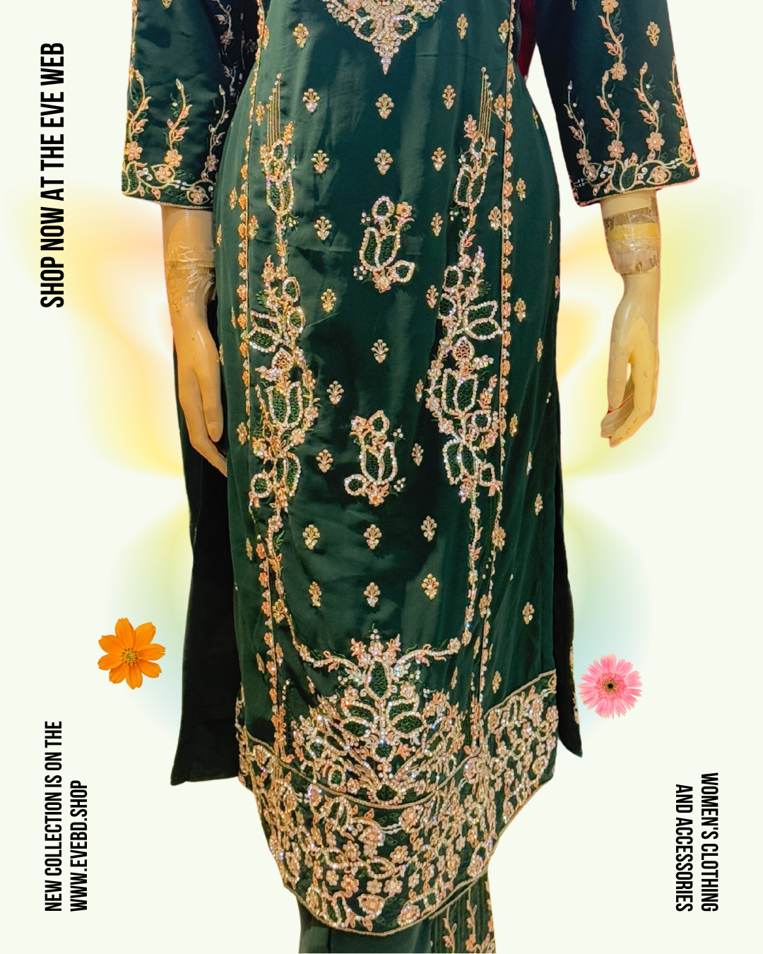 Emerald Green Georgette Embroidered Dress