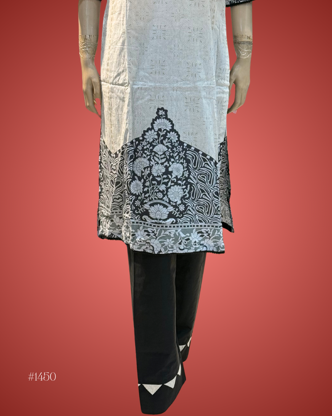 Black & White Printed Cotton Kurti Set