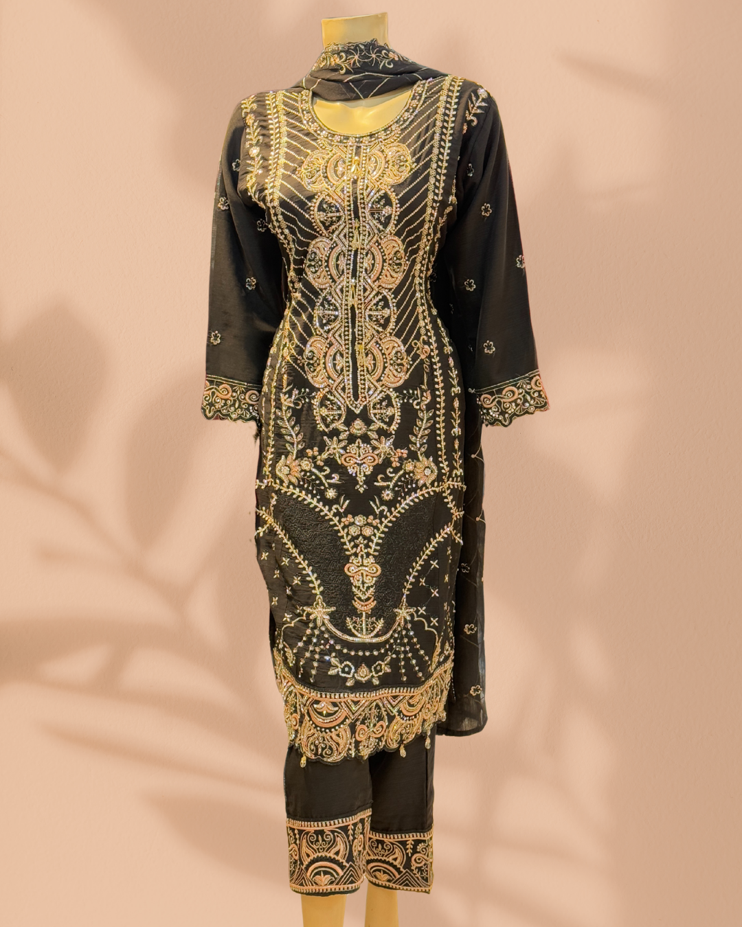 Black Premium Georgette Embroidered Dress