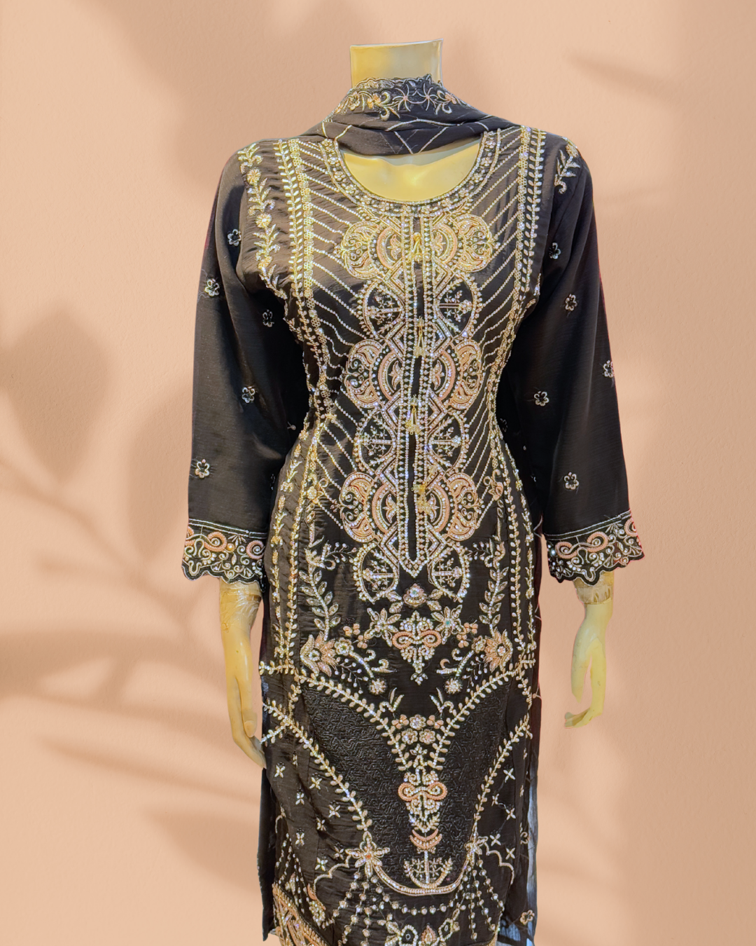 Black Premium Georgette Embroidered Dress