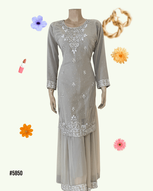 Elegant Grey Stone Work Embroidered Dress Set