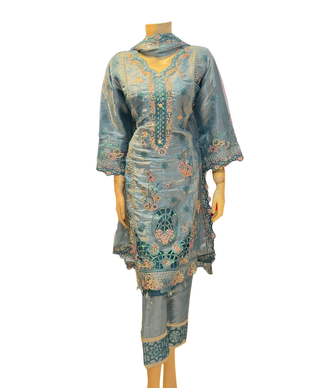 Elegant Embroidered Georgette Three-Piece