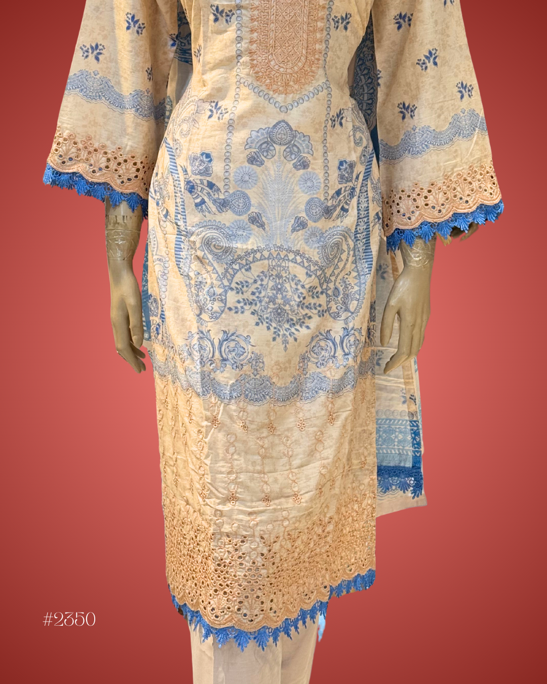 EVE Elegant Embroidered Kurti (Beige & Blue)