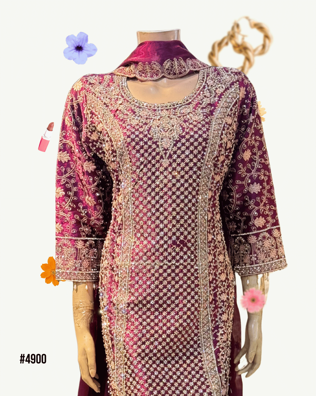 Luxury Jimuchu Fabric Embroidered Dress – Deep Maroon