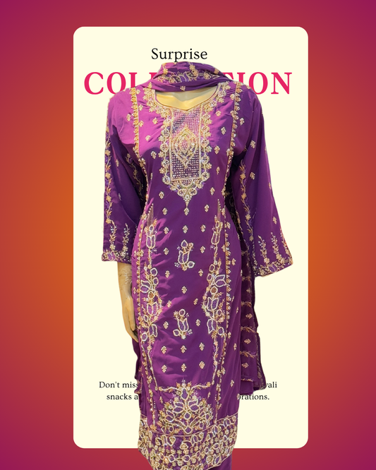 Purple Georgette Embroidered Dress
