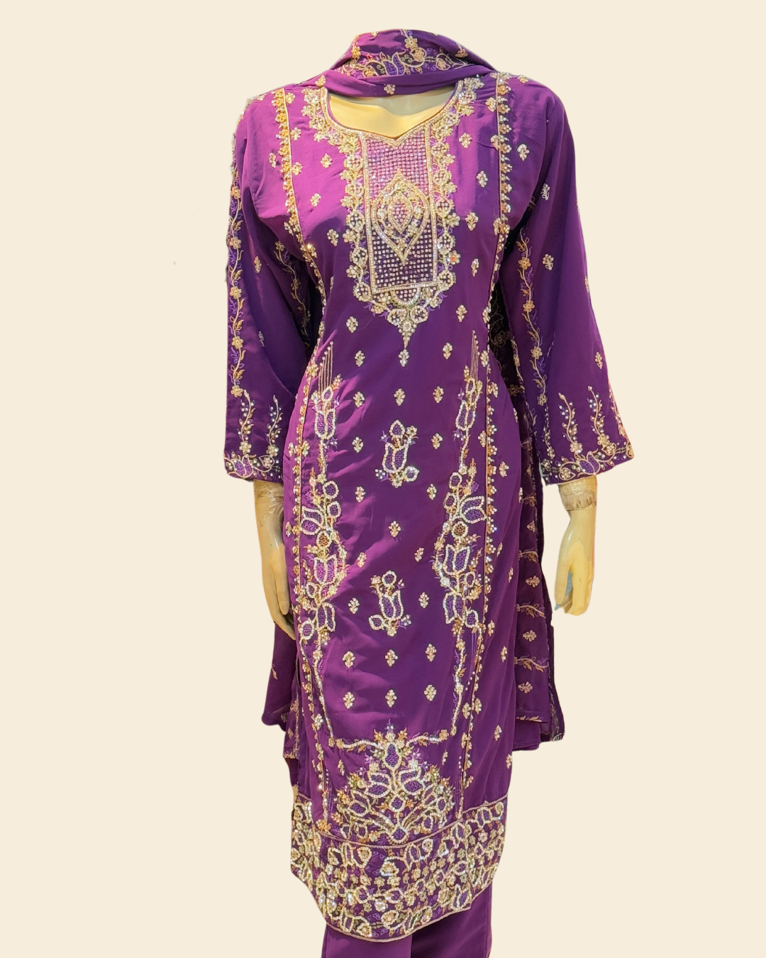 Purple Georgette Embroidered Dress