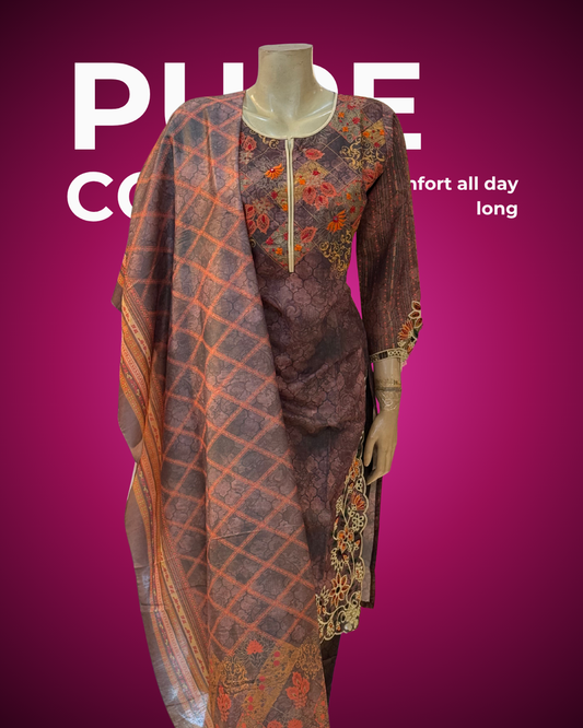 Embroidered Cotton Kurti – Maroon Floral Elegance