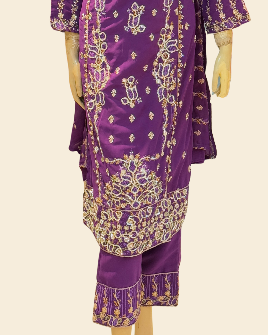 Purple Georgette Embroidered Dress