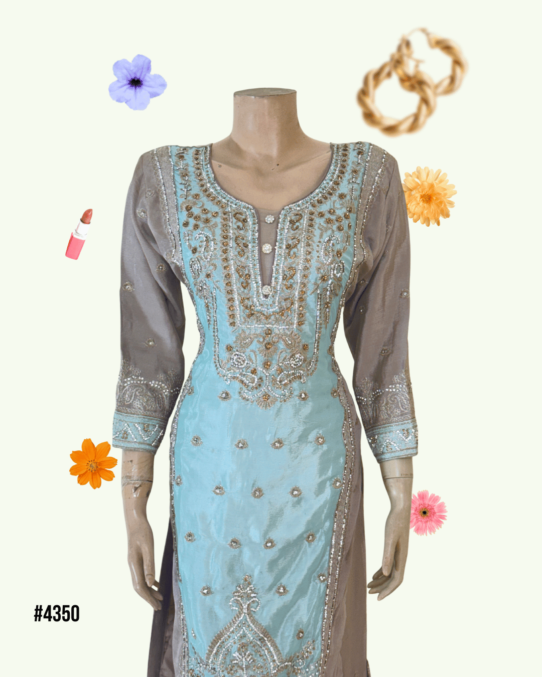 Luxury Silk Dress with Intricate Stone & Thread Work