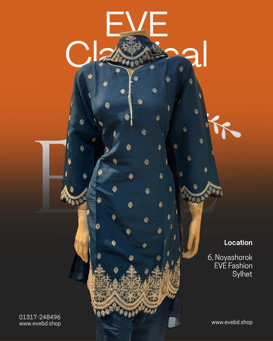 EVE Classical Embroidered Cotton Kurti (Navy Blue)