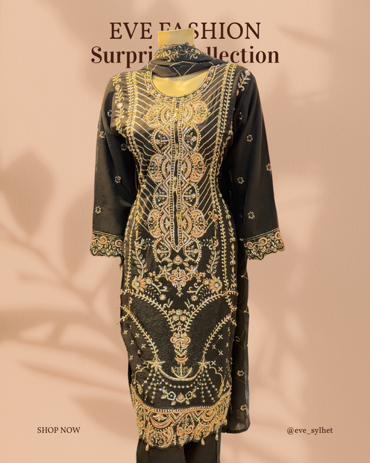 Black Premium Georgette Embroidered Dress