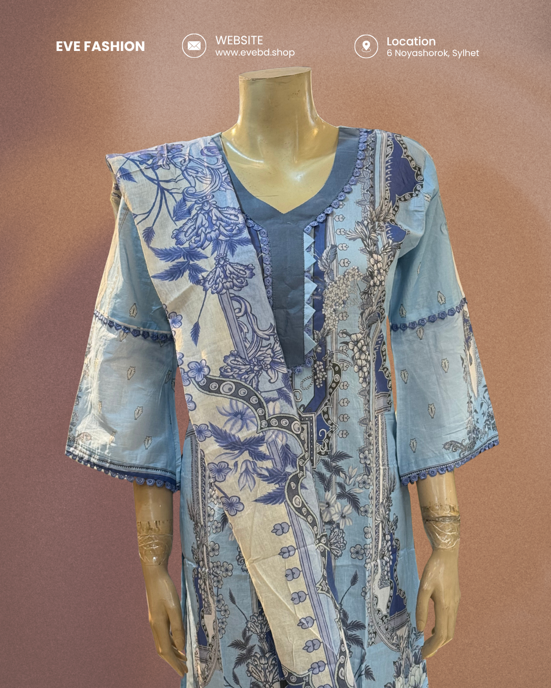 Printed Cotton Kurti – Sky Blue Bloom Edition