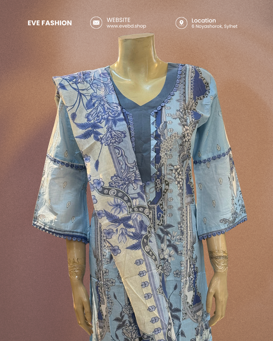 Printed Cotton Kurti – Sky Blue Bloom Edition