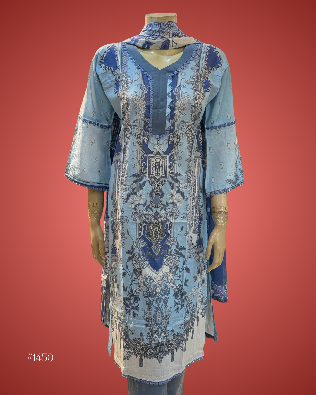 Printed Cotton Kurti – Sky Blue Bloom Edition