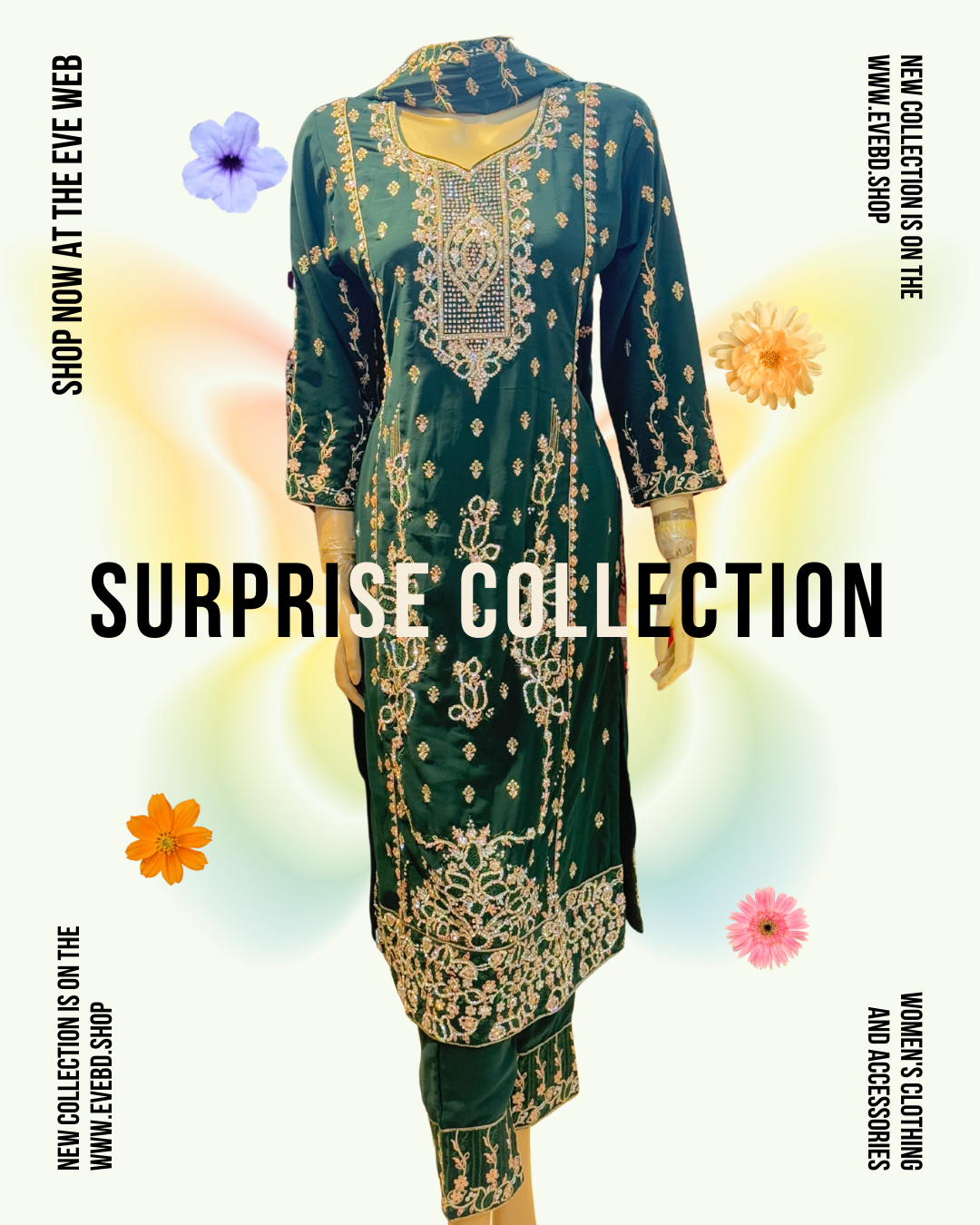 Emerald Green Georgette Embroidered Dress