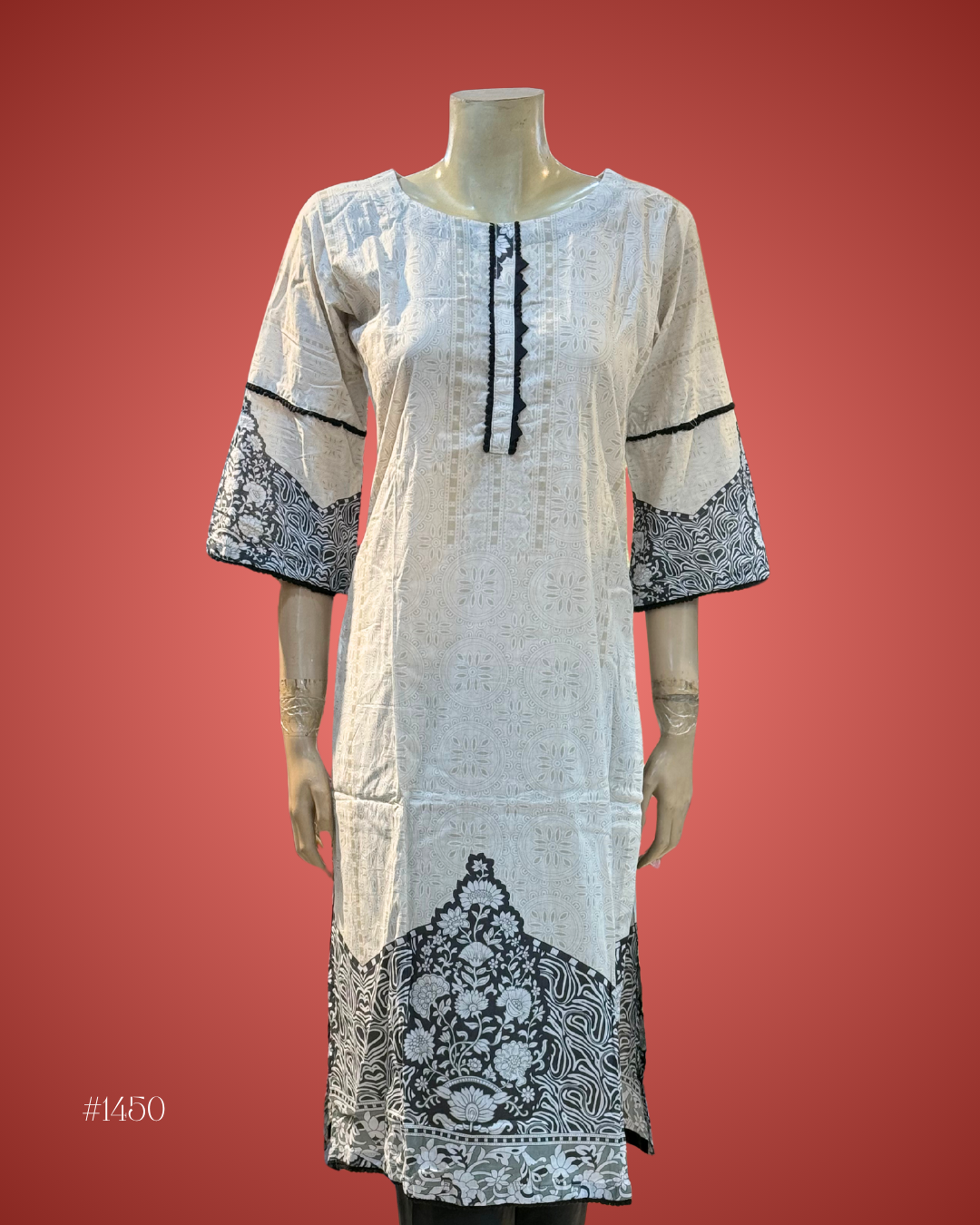 Black & White Printed Cotton Kurti Set