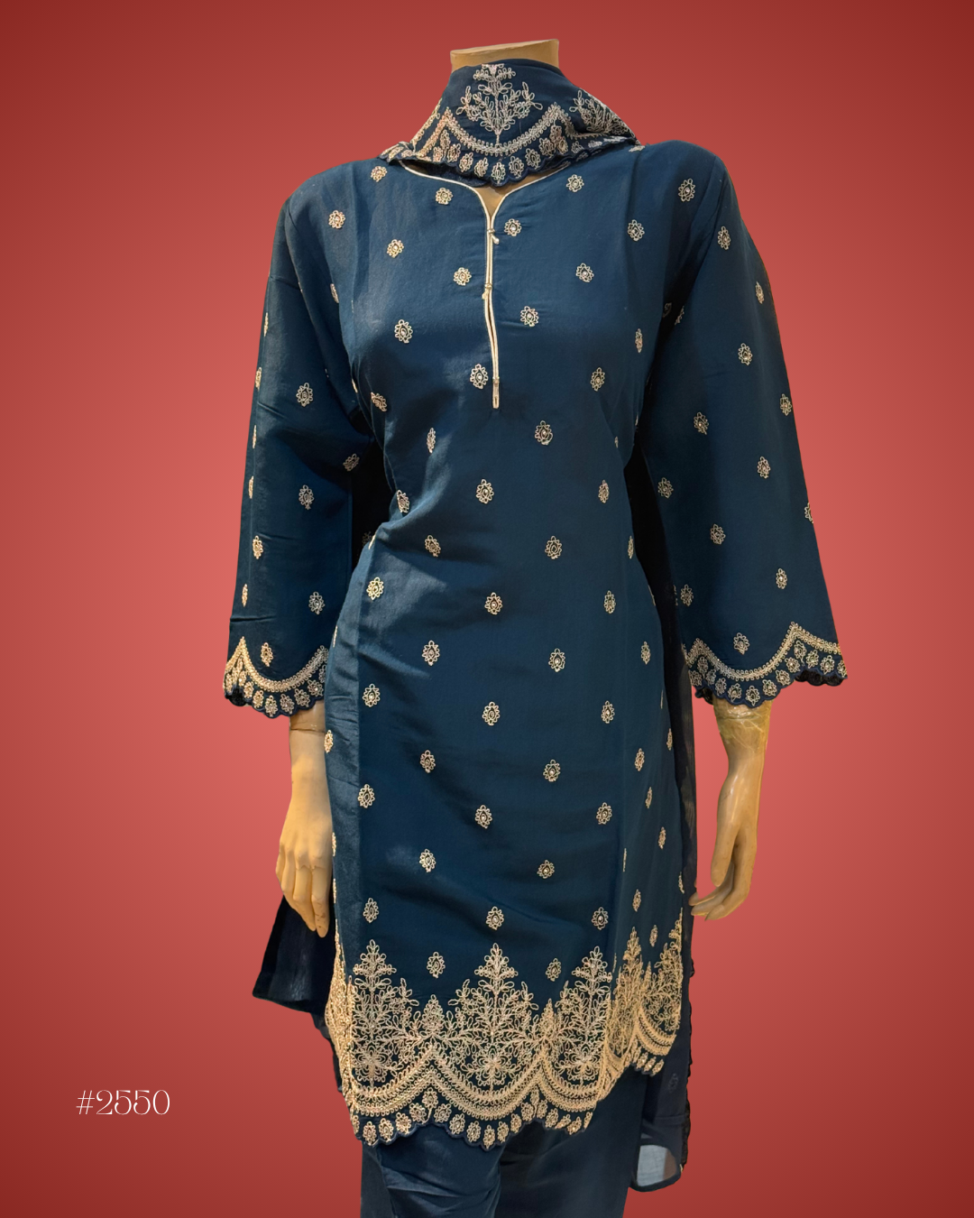 EVE Classical Embroidered Cotton Kurti (Navy Blue)