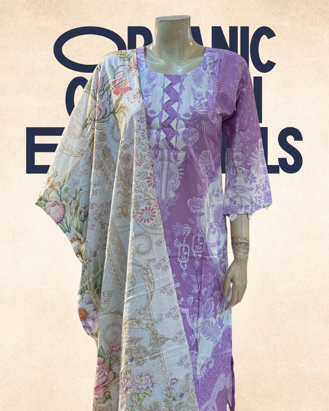 Lavender Floral Cotton Kurti Set