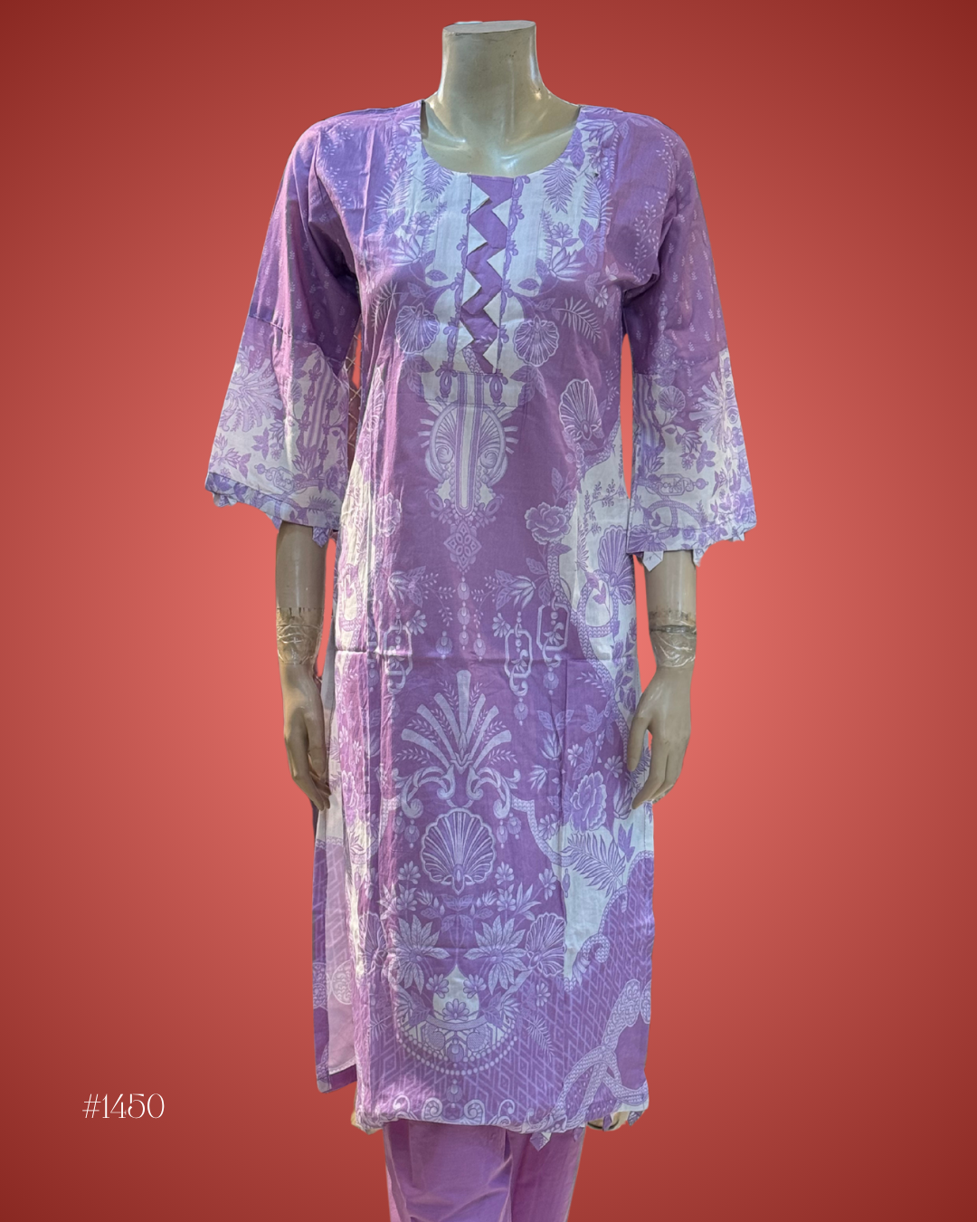 Lavender Floral Cotton Kurti Set