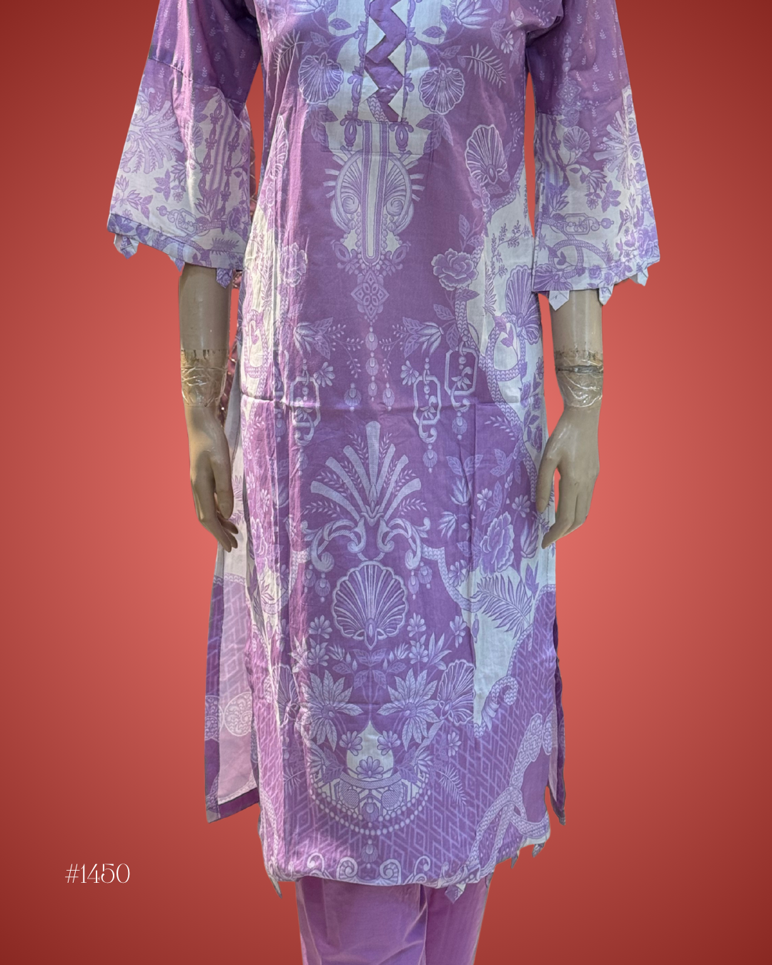 Lavender Floral Cotton Kurti Set