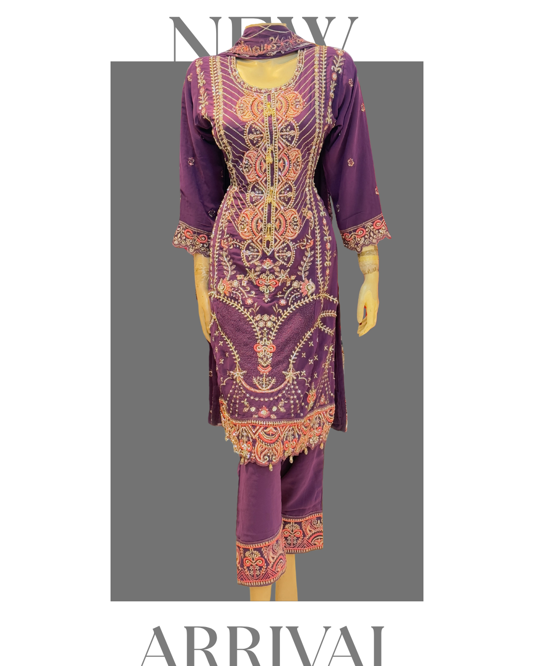 Purple Heavy Embroidered Georgette Dress