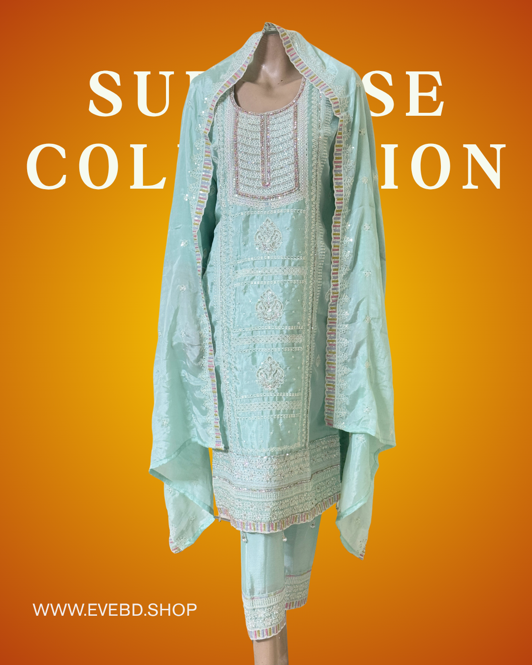 Elegant Mint Green Embroidered Georgette 3-Piece Suit