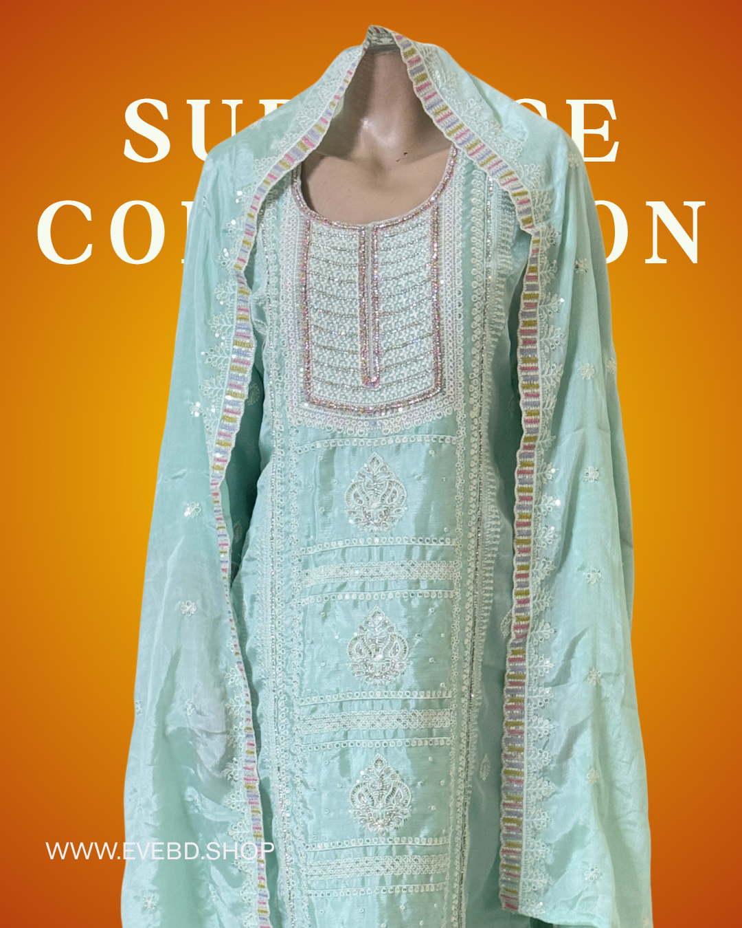 Elegant Mint Green Embroidered Georgette 3-Piece Suit