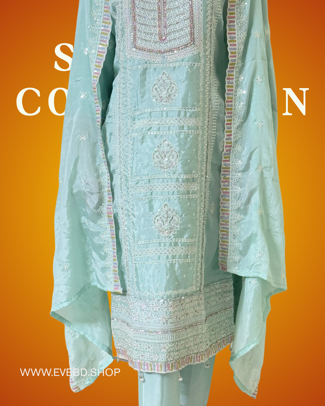 Elegant Mint Green Embroidered Georgette 3-Piece Suit