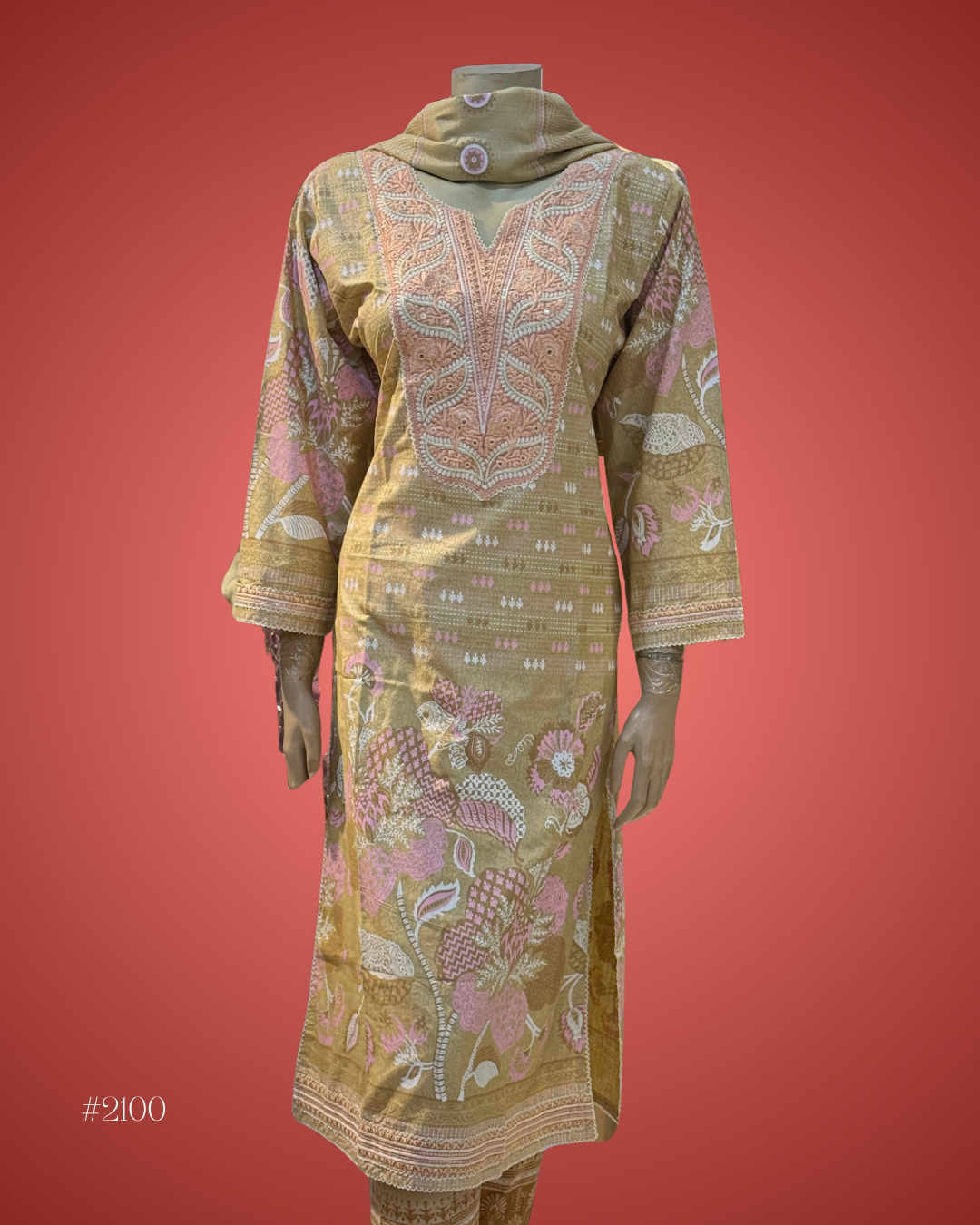 EVE Cotton Embroidered Kurti (Light Olive)