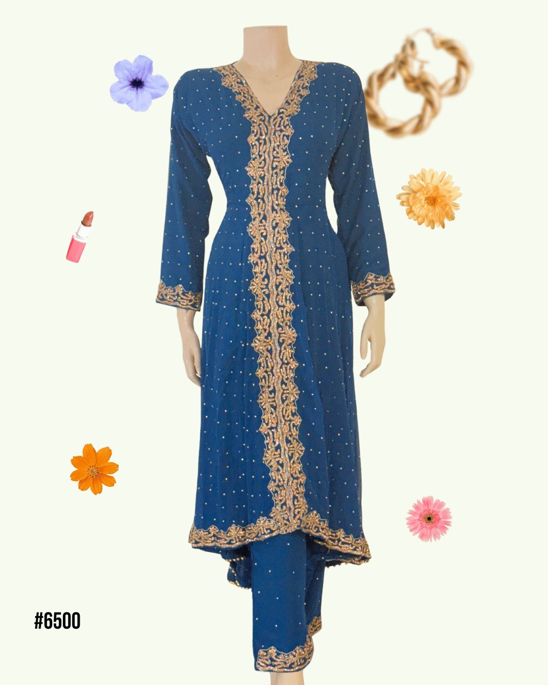 Georgette Trail Cut Dress with Hand Stone Work