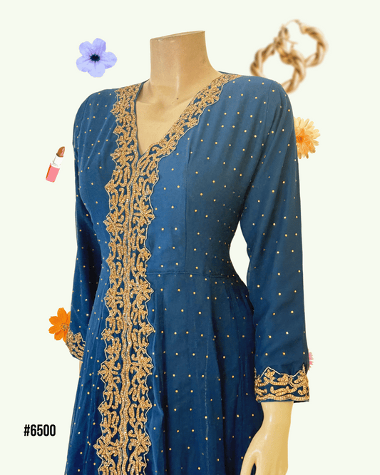 Georgette Trail Cut Dress with Hand Stone Work
