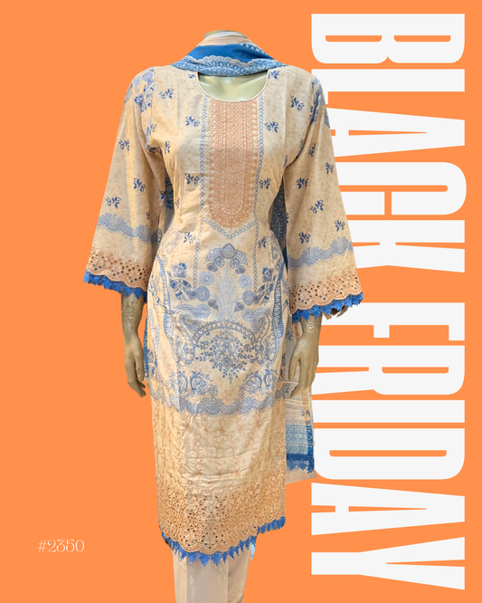 EVE Elegant Embroidered Kurti (Beige & Blue)