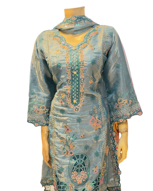 Elegant Embroidered Georgette Three-Piece