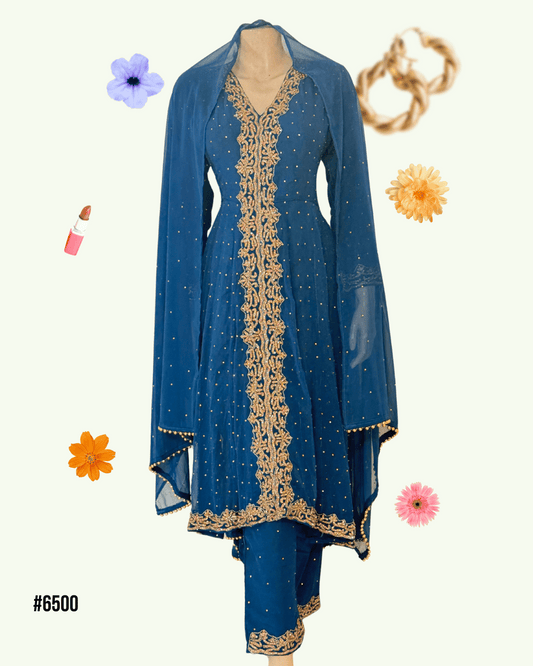 Georgette Trail Cut Dress with Hand Stone Work