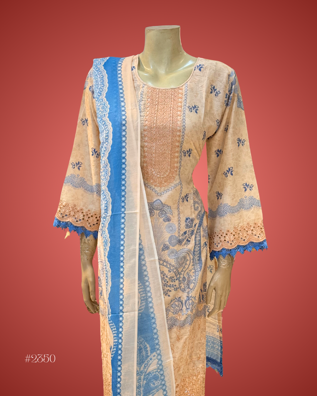 EVE Elegant Embroidered Kurti (Beige & Blue)