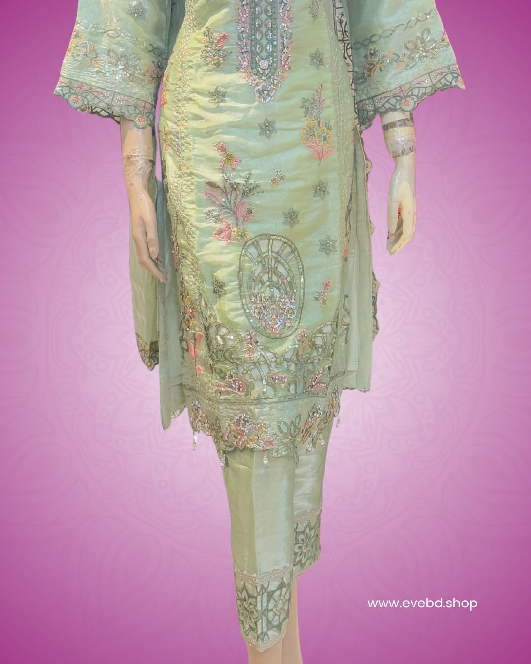 Pastel Elegance – Premium Organza Embroidered 3-Piece