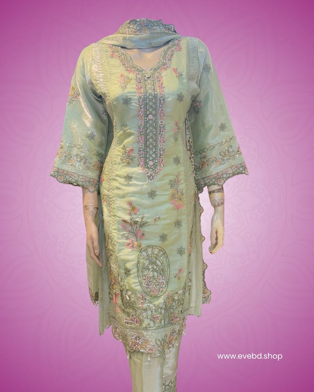 Pastel Elegance – Premium Organza Embroidered 3-Piece